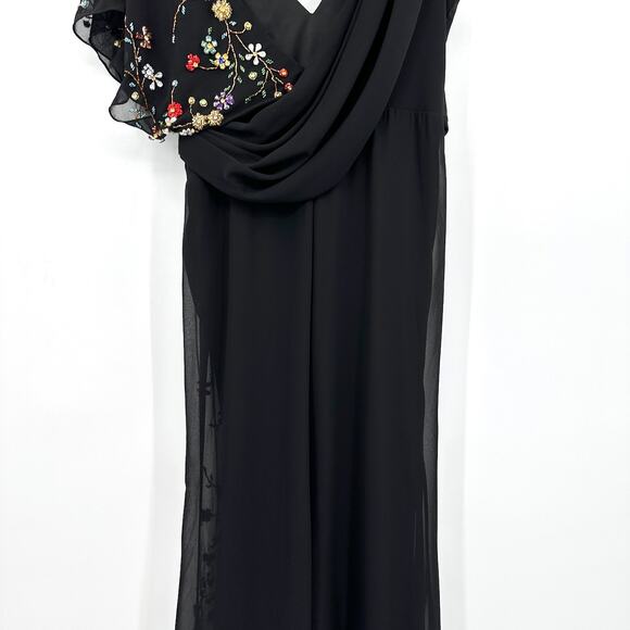 Mac Duggal Faux Wrap Multi Colored Beaded Floral Ruched Gown G1690 Sz 8 NWT - Picture 10 of 13